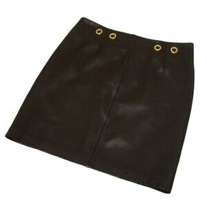 Siena Studio Leather Mini Skirt Lined Black Gold Grommets For Belt Women's 8